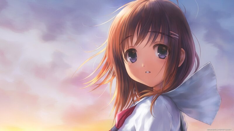 anime girl with wind-blown hair