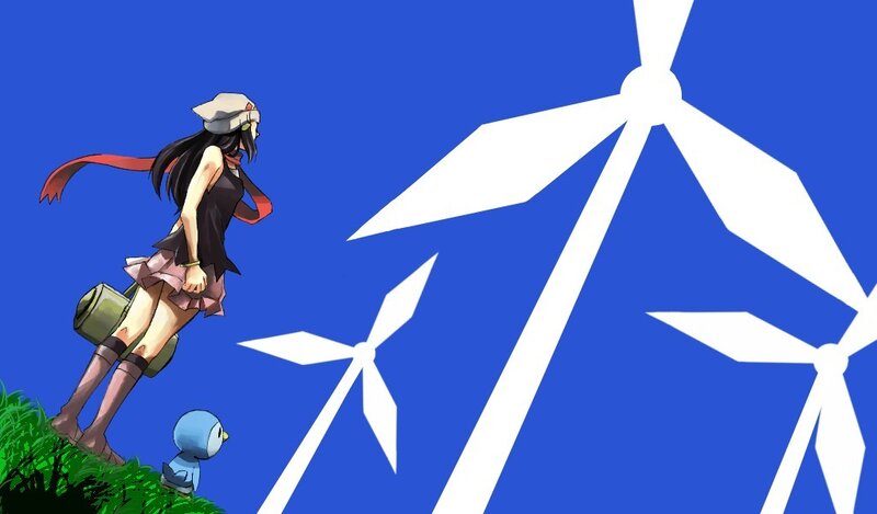 anime girl with wind turbines