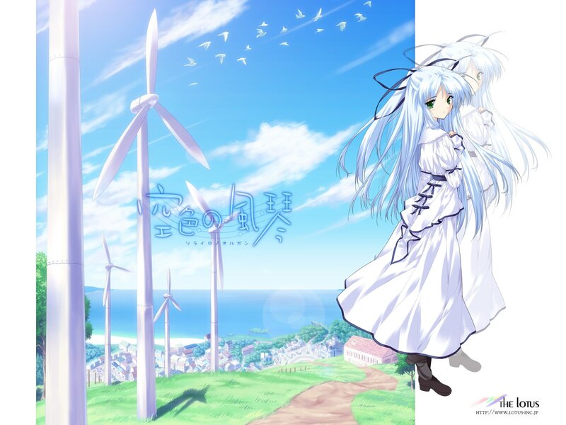 Anime girl with wind turbines
