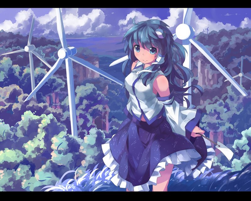 Anime girl with wind turbines