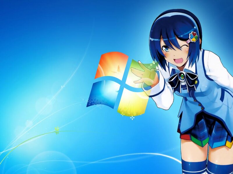 Anime Girl with Windows Logo — Blue