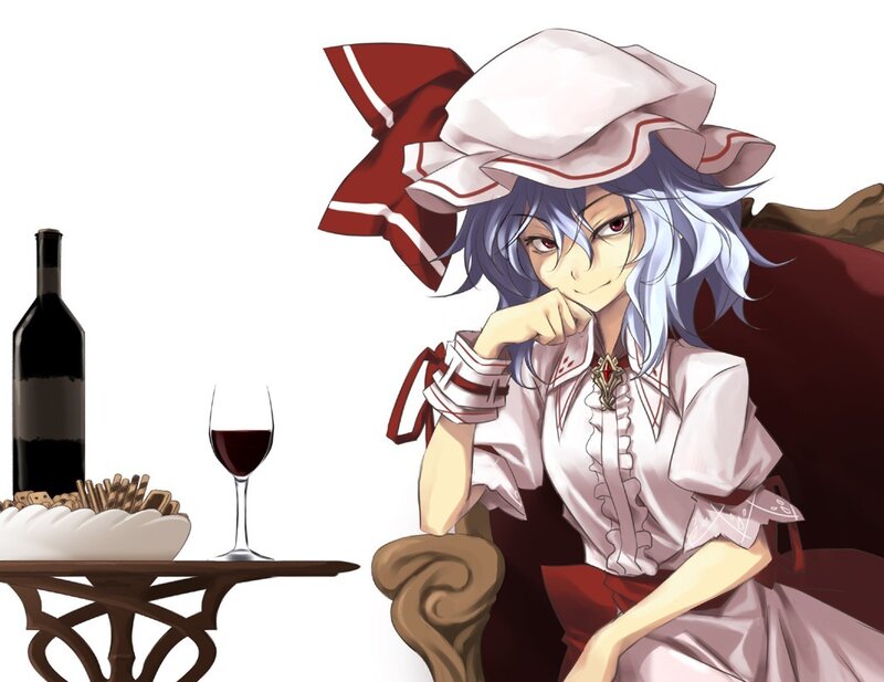 anime girl with wine