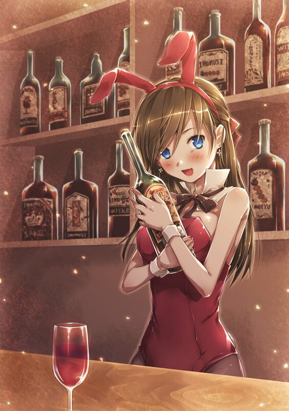 anime girl with wine bottle