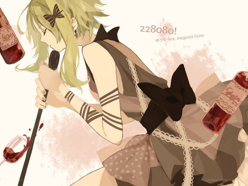 Anime girl with wine bottles