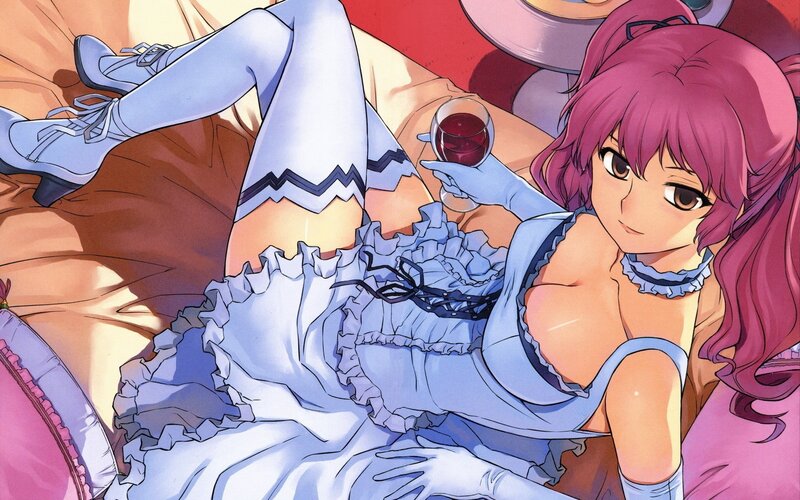 anime girl with wine glass