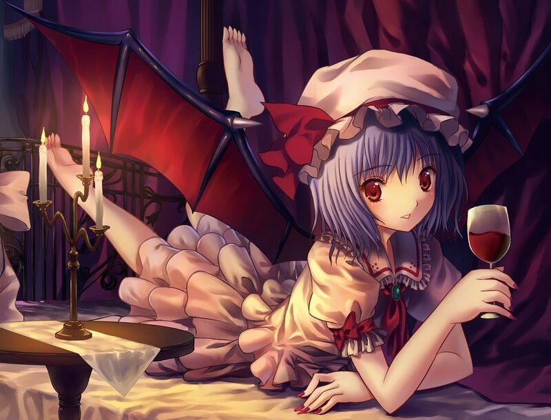 anime girl with wine glass