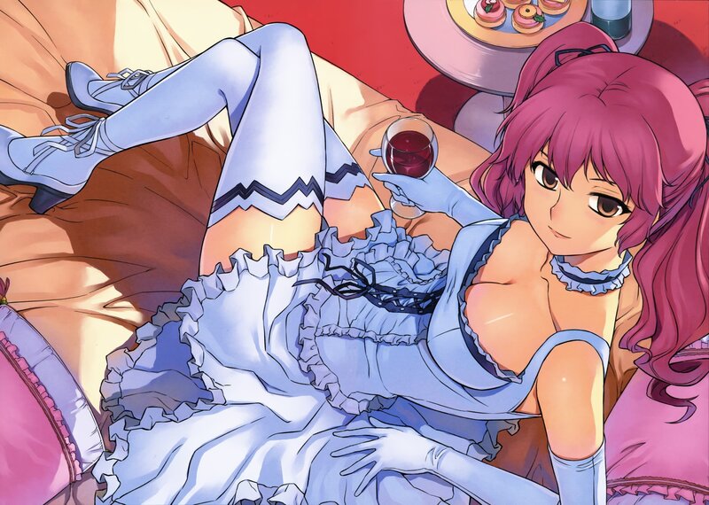 anime girl with wine glass