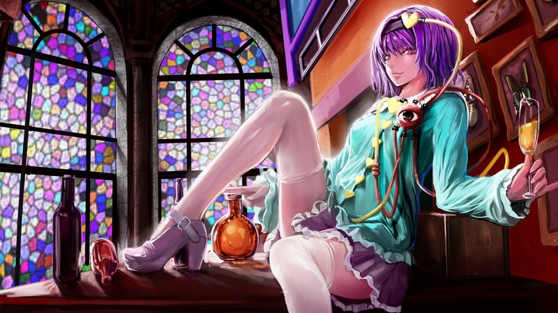 anime girl with wine glass