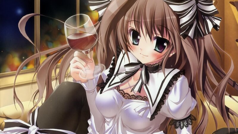 Anime Girl with Wine Glass — Brown