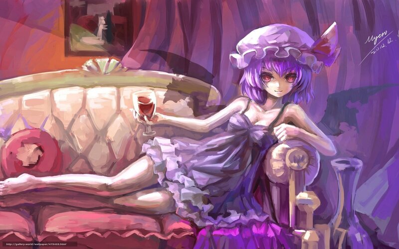 Anime Girl with Wine Glass — Purple, Calm, Night