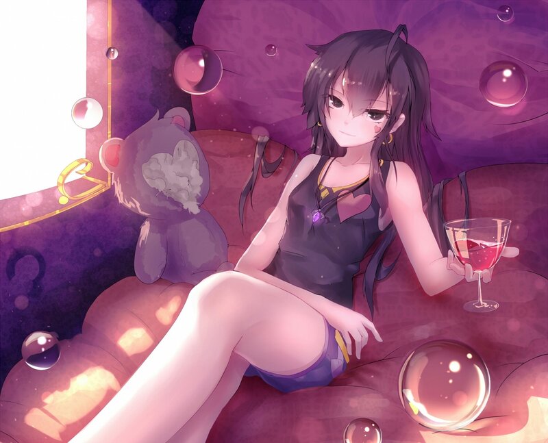 Anime Girl with Wine Glass — Purple, Calm