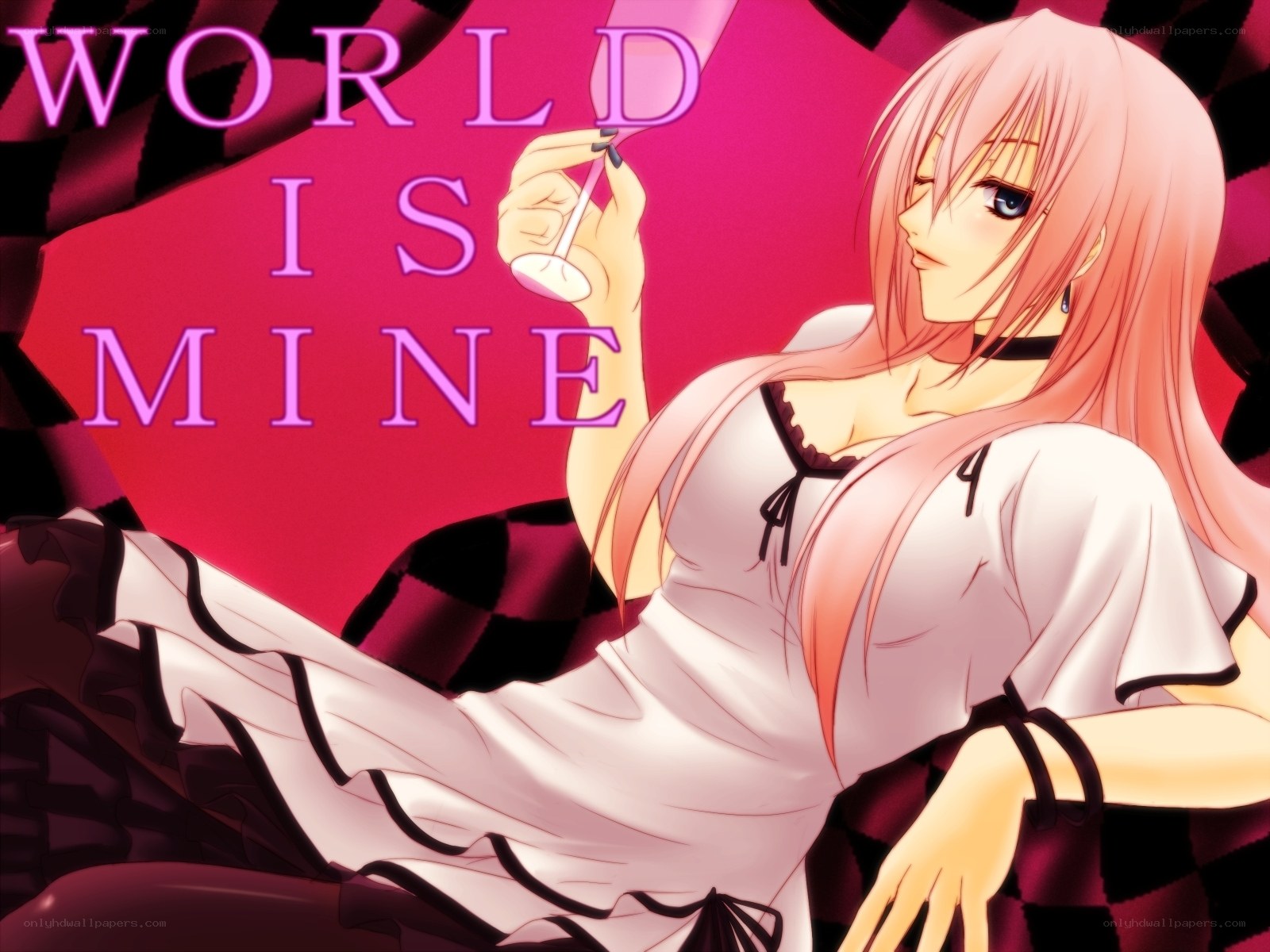 anime girl with wine glass