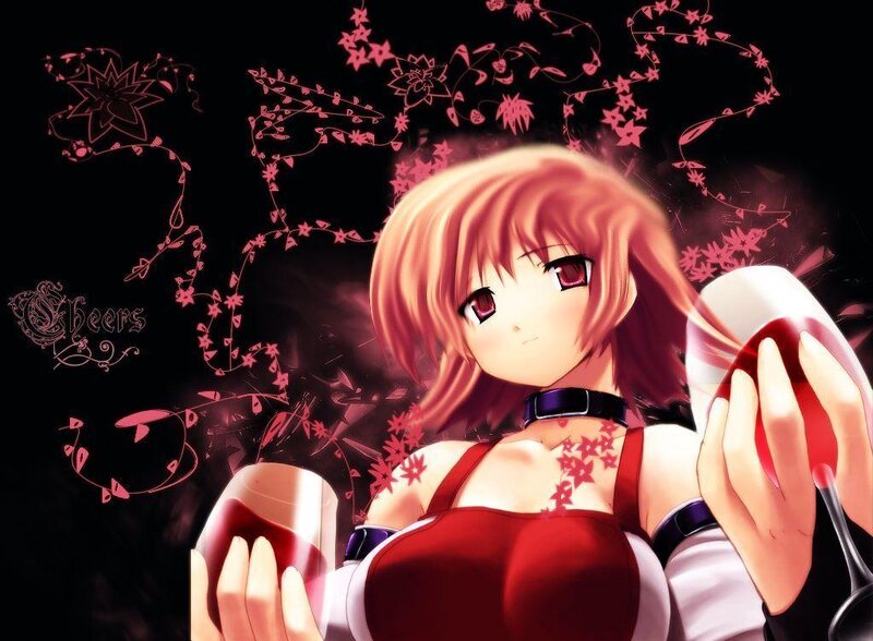 anime girl with wine glasses