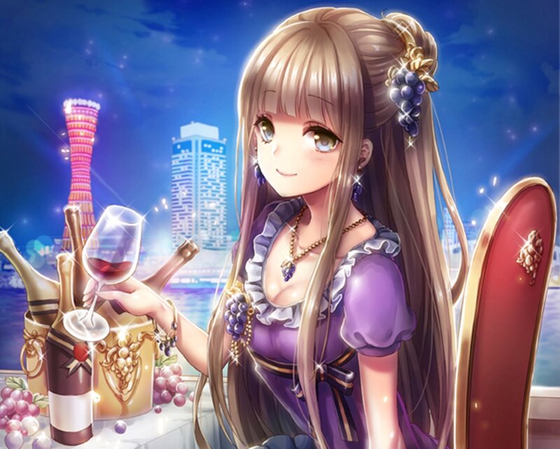 Anime Girl with Wine — Purple, Elegant