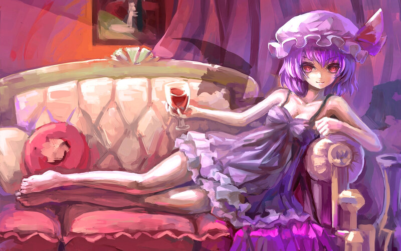 Anime Girl with Wine — Purple