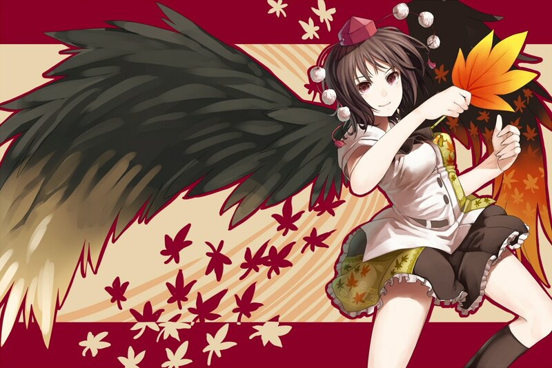 Anime girl with wings and autumn leaves