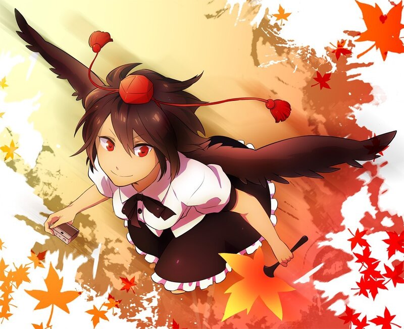 anime girl with wings and autumn leaves