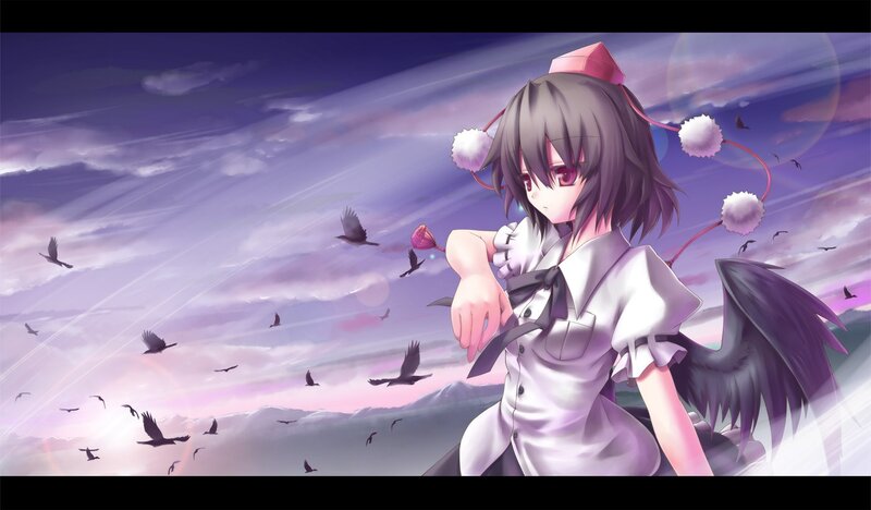 anime girl with wings and birds