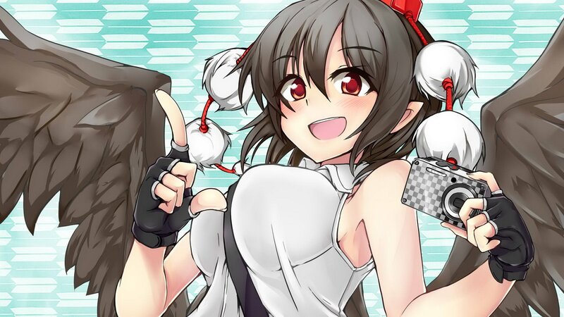 anime girl with wings and camera