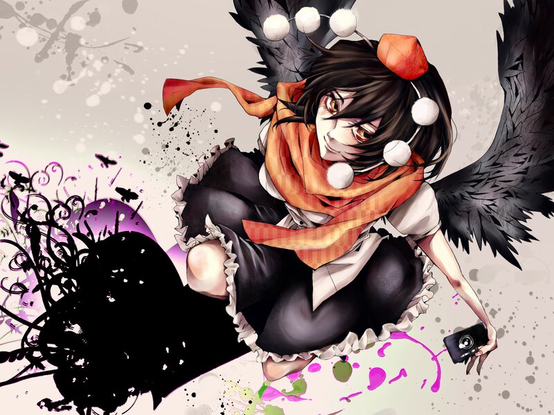 anime girl with wings and camera