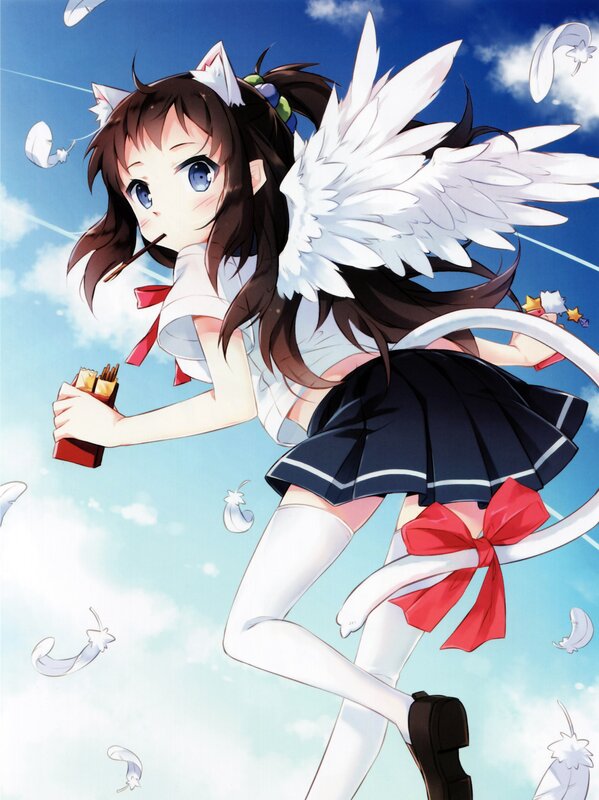 anime girl with wings and cat ears