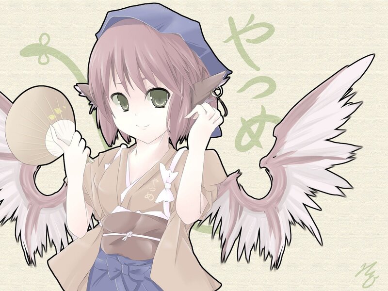 Anime girl with wings and fan