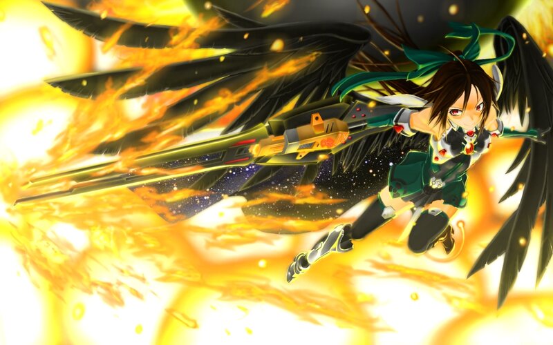 anime girl with wings and gun
