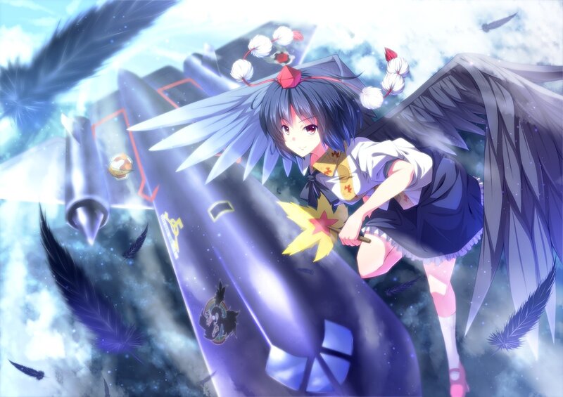 anime girl with wings and jet