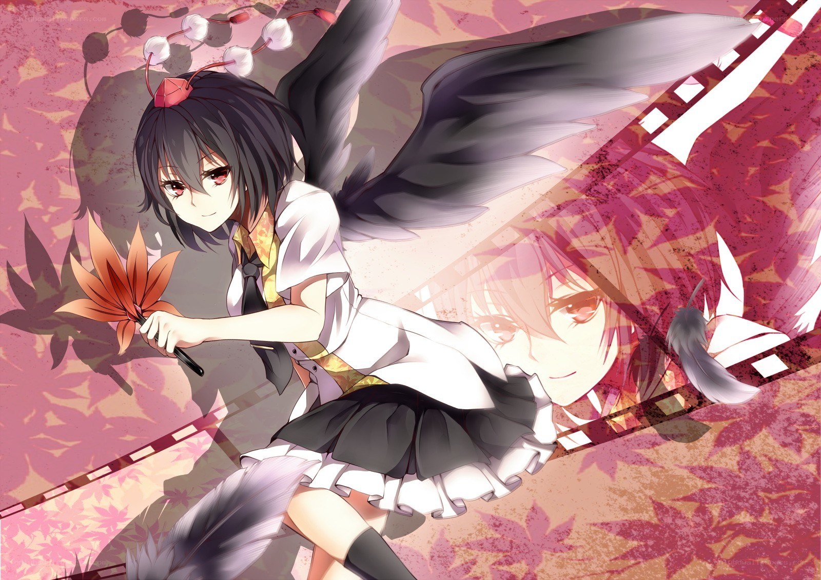 anime girl with wings and maple leaf
