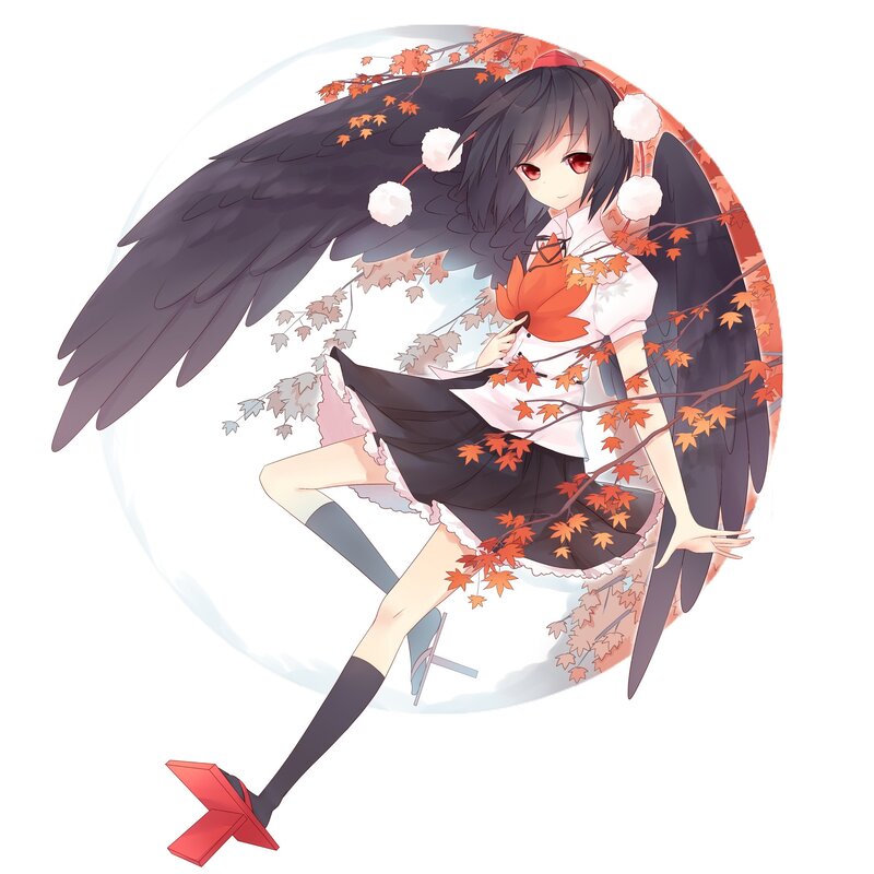 anime girl with wings and maple leaves