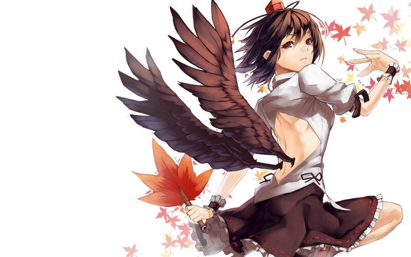 anime girl with wings and maple leaves