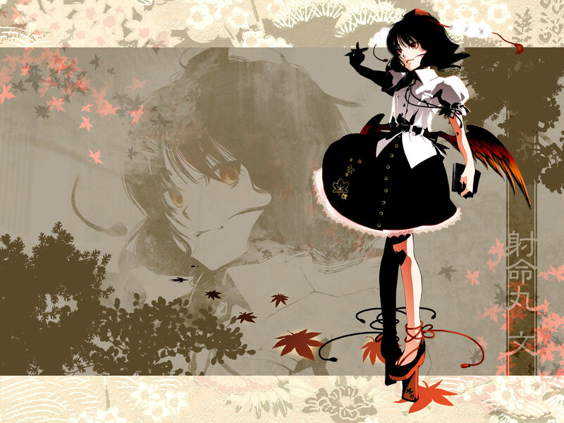 anime girl with wings and maple leaves