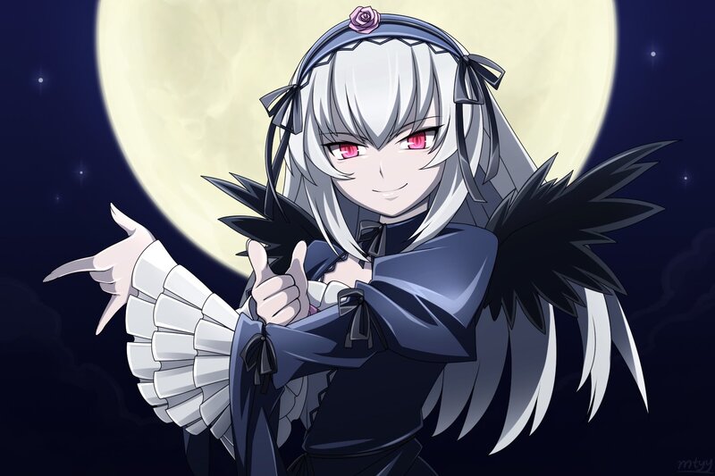 anime girl with wings and moon