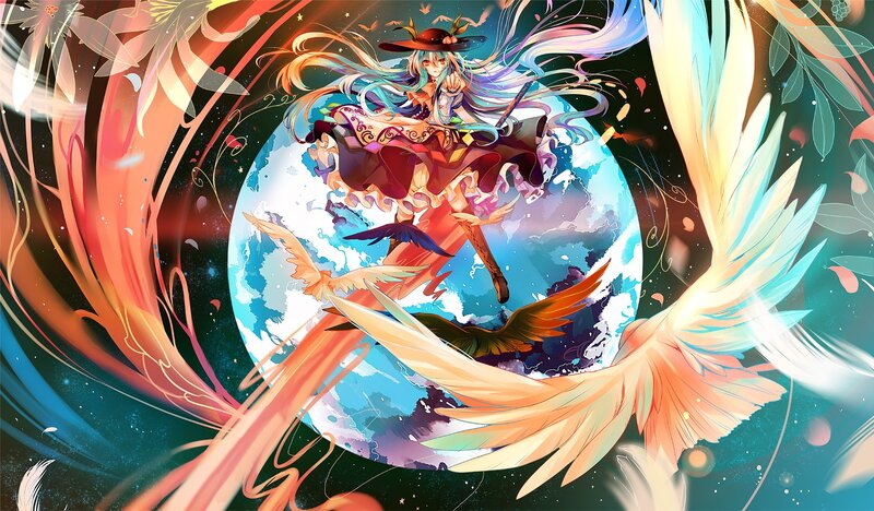anime girl with wings and planet