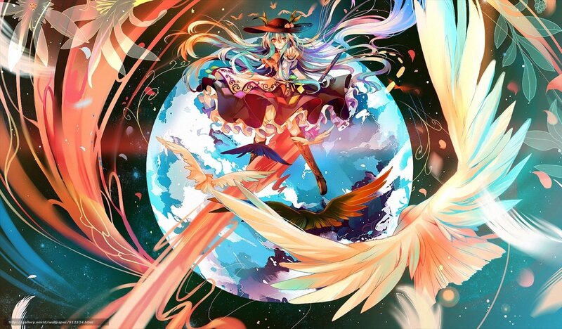 Anime girl with wings and planet