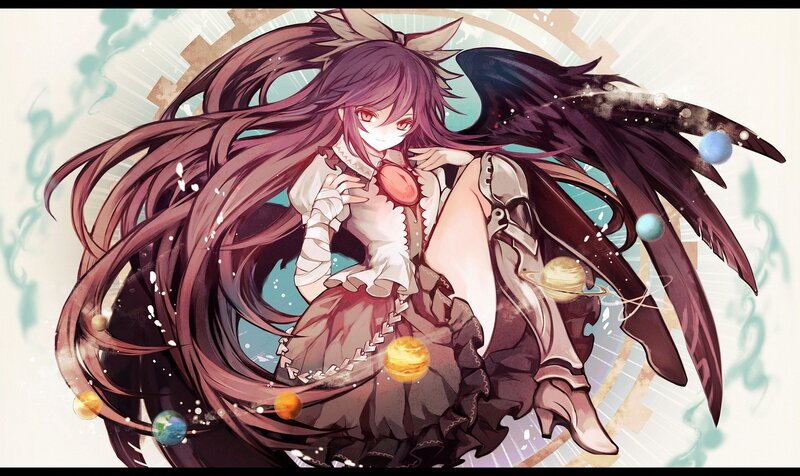 anime girl with wings and planets