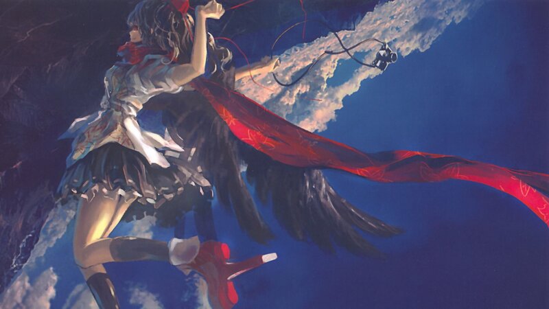 anime girl with wings and red scarf