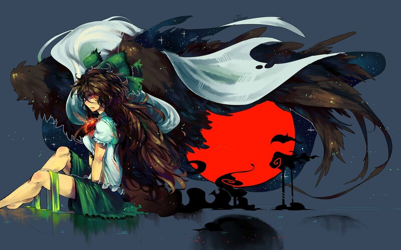 Anime girl with wings and red sun