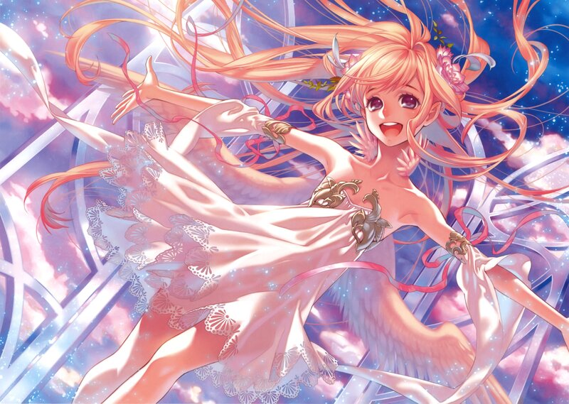 Anime girl with wings and ribbon