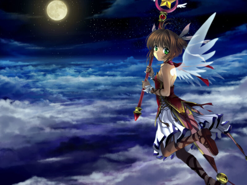 Anime girl with wings and staff