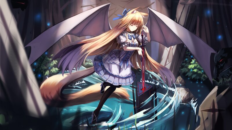 anime girl with wings and sword