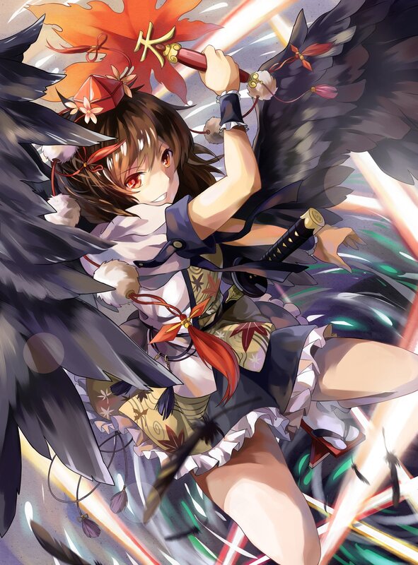 Anime girl with wings and weapon