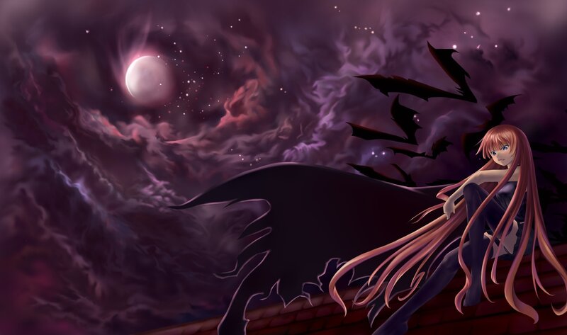 anime girl with wings at night