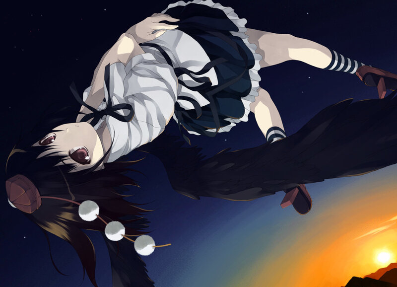 anime girl with wings at sunset
