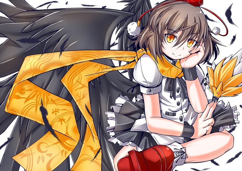 Anime Girl with Wings — Black, Calm, Scarf, Fan