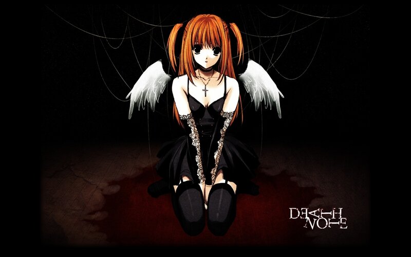 Anime Girl with Wings — Black, Dark, Dramatic, Night, Cross Necklace