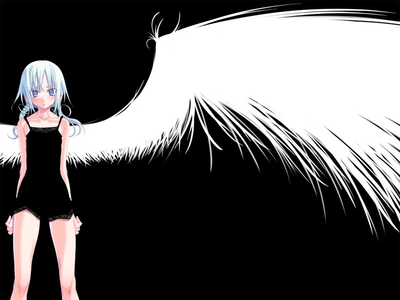 Anime Girl with Wings — Black, Dramatic, Black Background