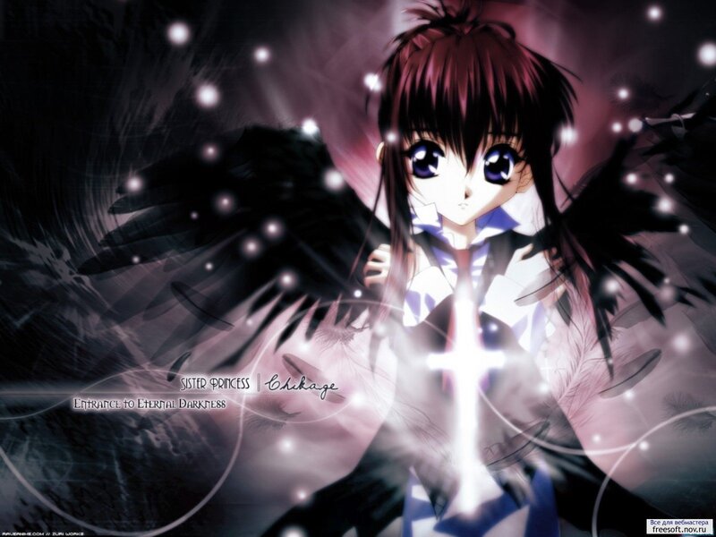 Anime Girl with Wings — Black, Dramatic, Cross