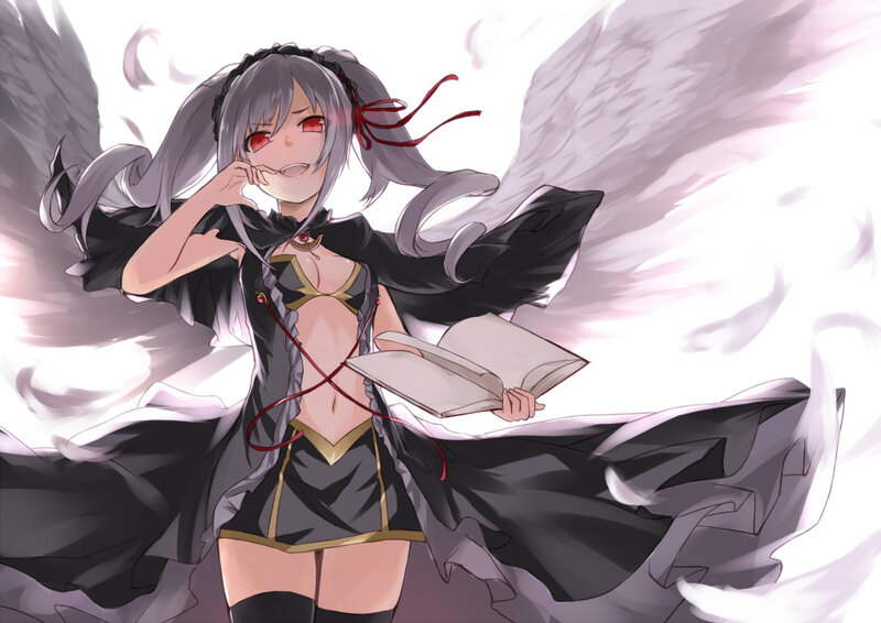 Anime Girl with Wings — Black, Dramatic, Digital Art, Book