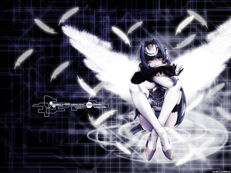 Anime Girl with Wings — Black, Dramatic, Digital Art, Feathers